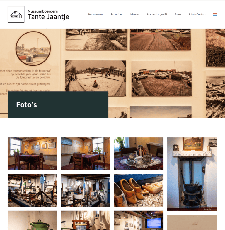 Website ontwerp voor Museumboerderij Tante Jaantje met foto's, antiek en collectie, gerealiseerd door Studioviv.